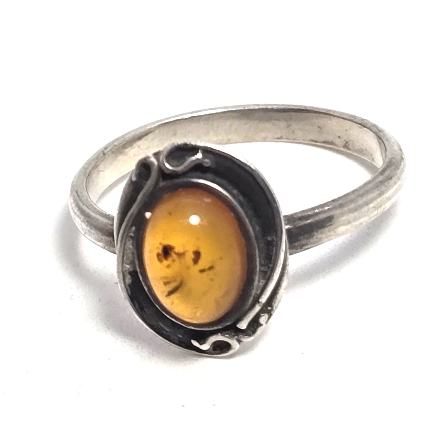 Baltic Amber with inclusions vintage sterling silver ring size 8.25