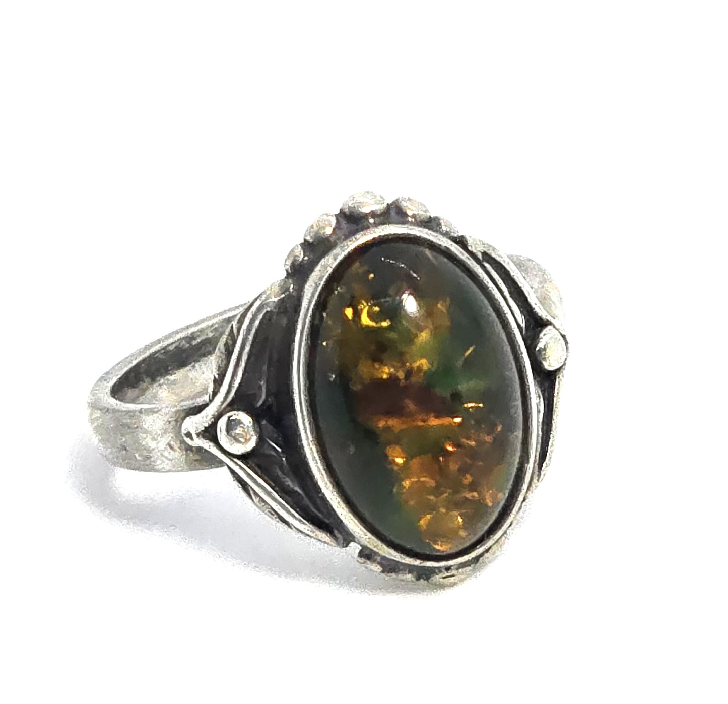 Polish Baltic Amber with inclusions vintage sterling silver ring size 7