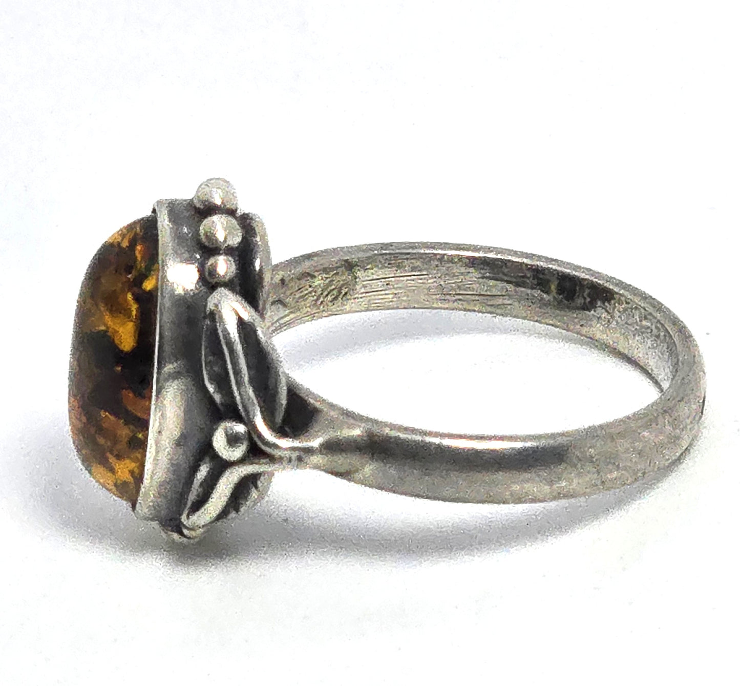 Polish Baltic Amber with inclusions vintage sterling silver ring size 7