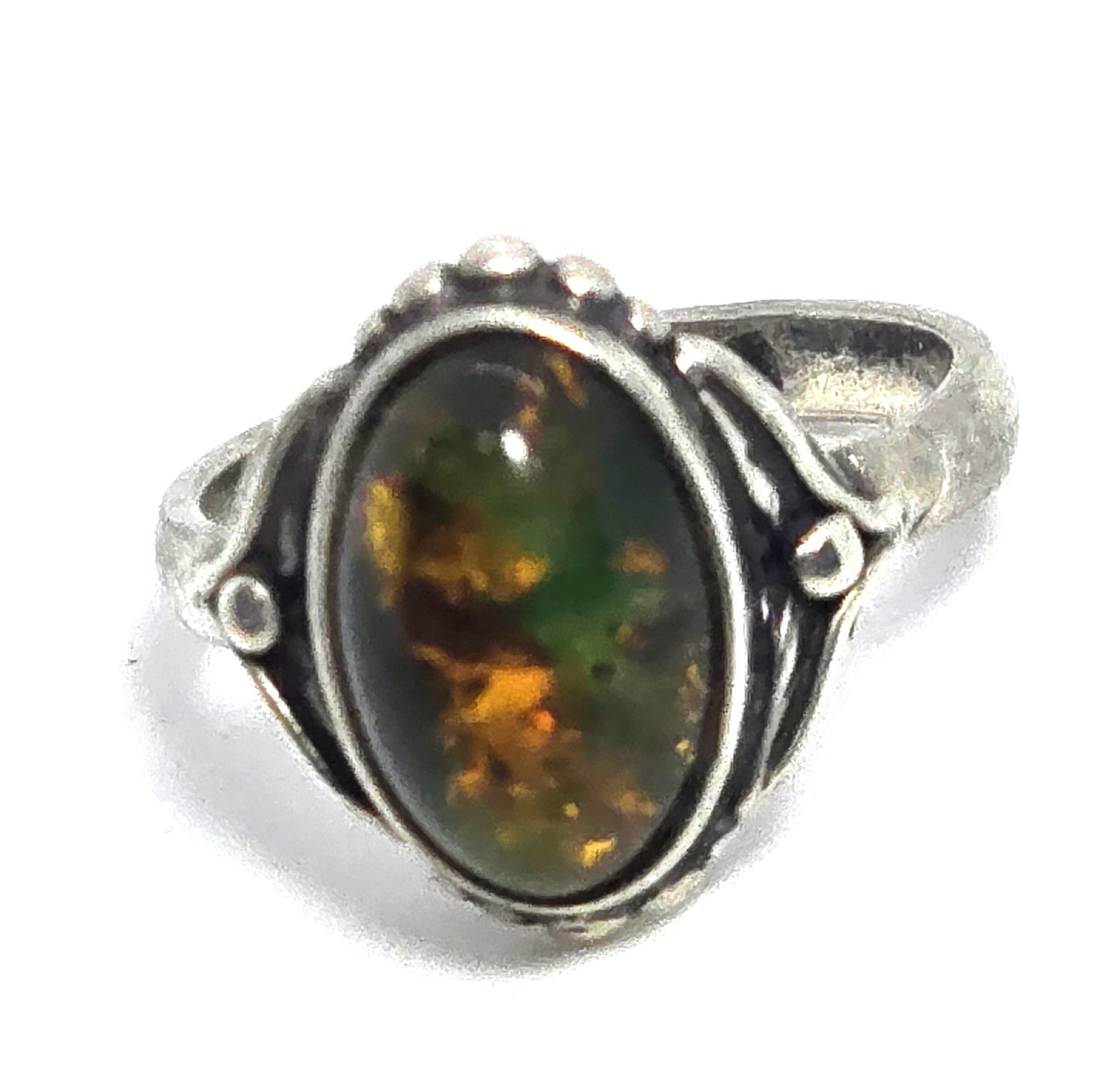 Polish Baltic Amber with inclusions vintage sterling silver ring size 7