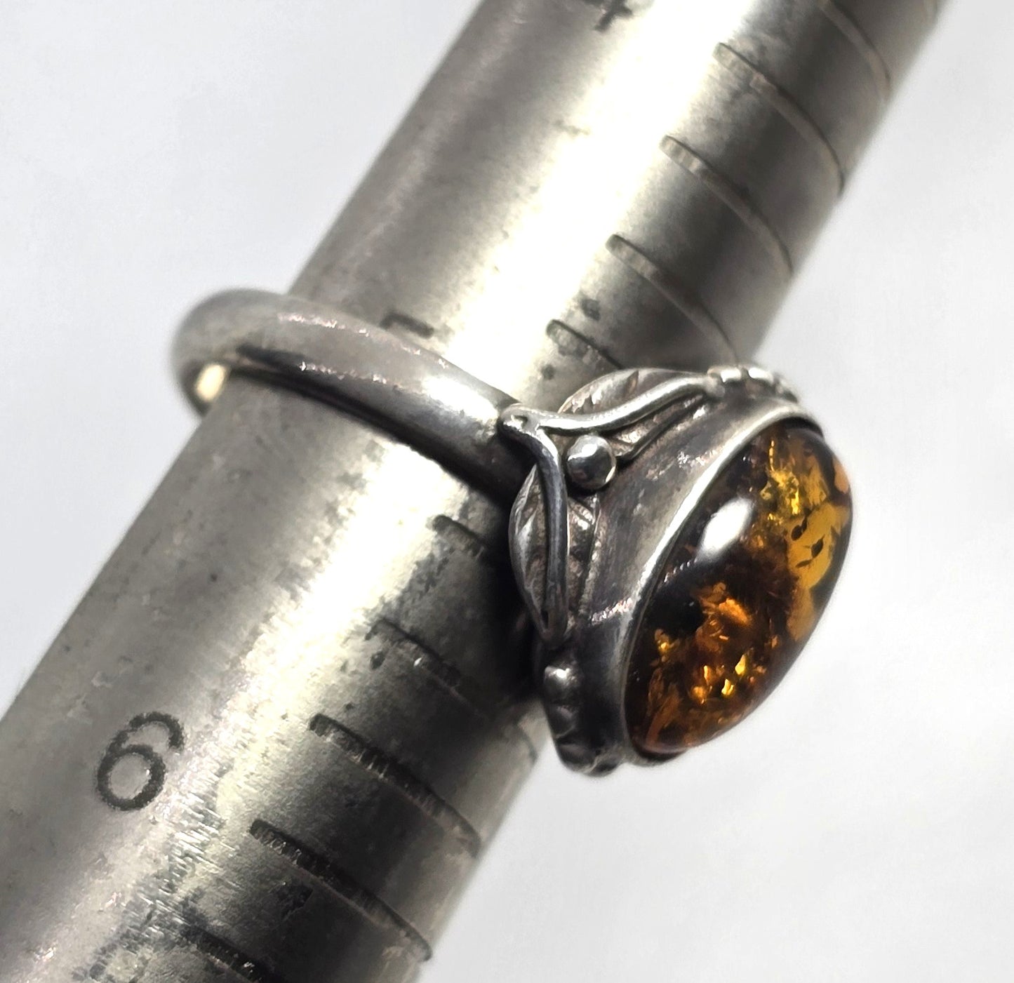 Polish Baltic Amber with inclusions vintage sterling silver ring size 7