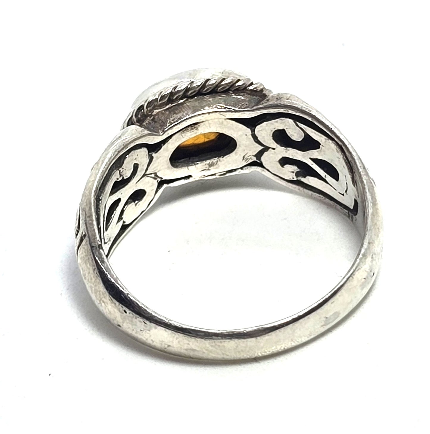 Baltic Amber tribal Balinese Bali vintage sterling silver ring size 7