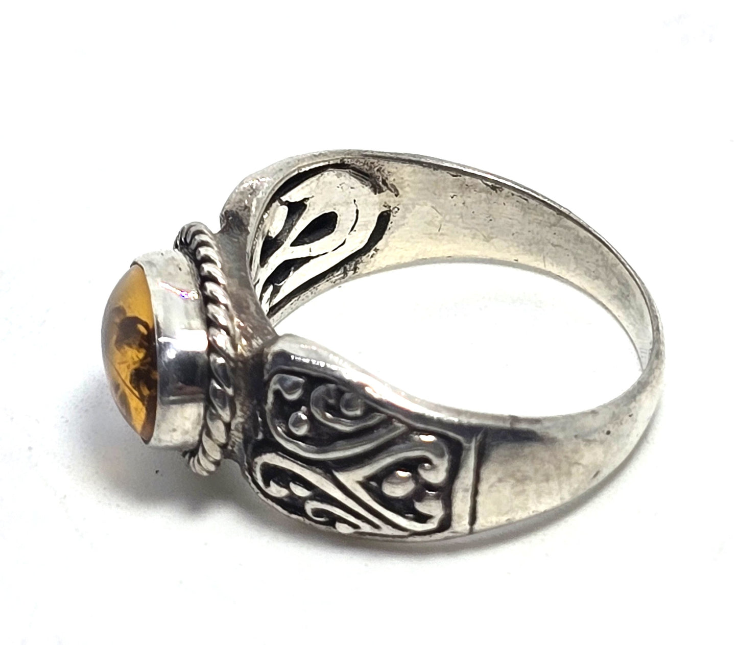 Baltic Amber tribal Balinese Bali vintage sterling silver ring size 7