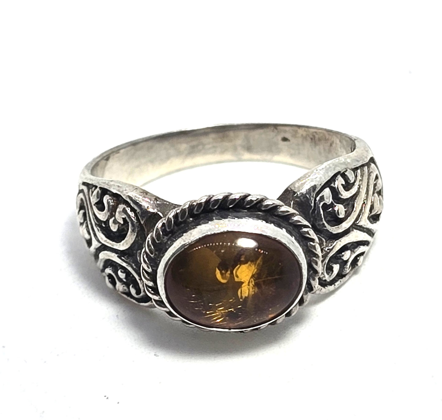 Baltic Amber tribal Balinese Bali vintage sterling silver ring size 7