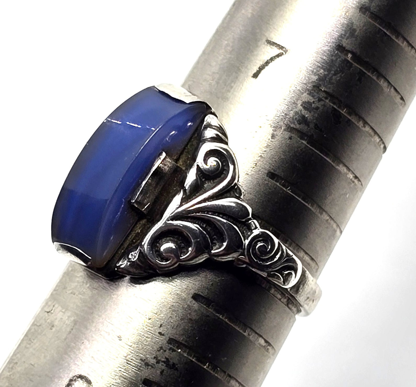 Scandinavian blue Chalcedony 839 vintage sterling silver ring size 8
