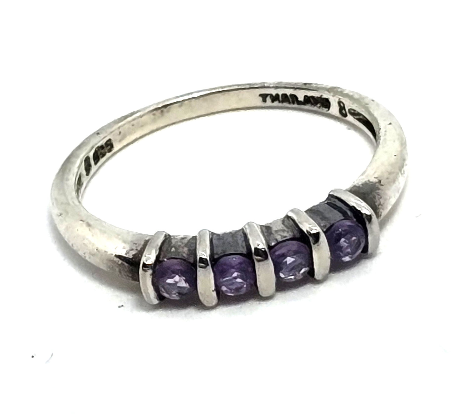 Tanzanite four stone Sterling Silver vintage stacker Ring size 8