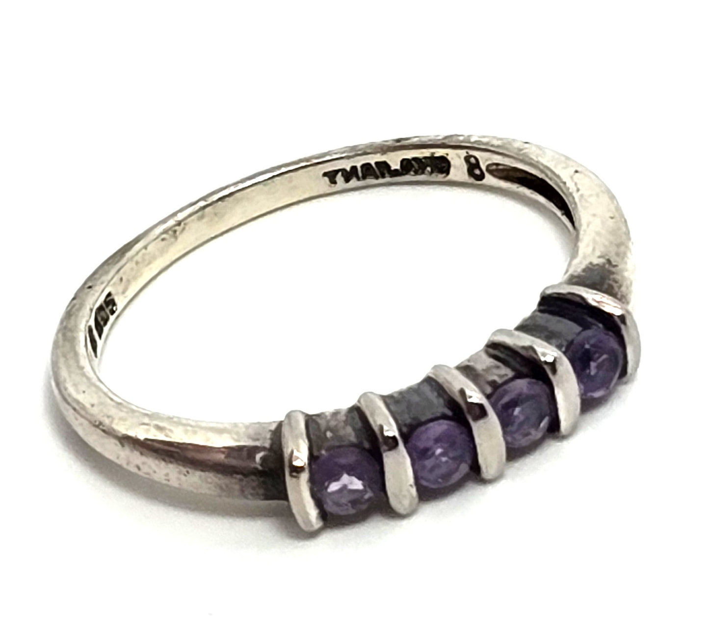Tanzanite four stone Sterling Silver vintage stacker Ring size 8
