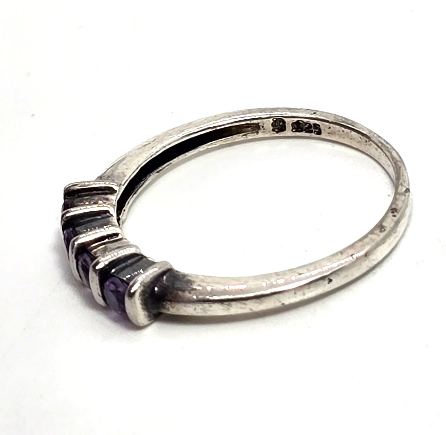 Tanzanite four stone Sterling Silver vintage stacker Ring size 8
