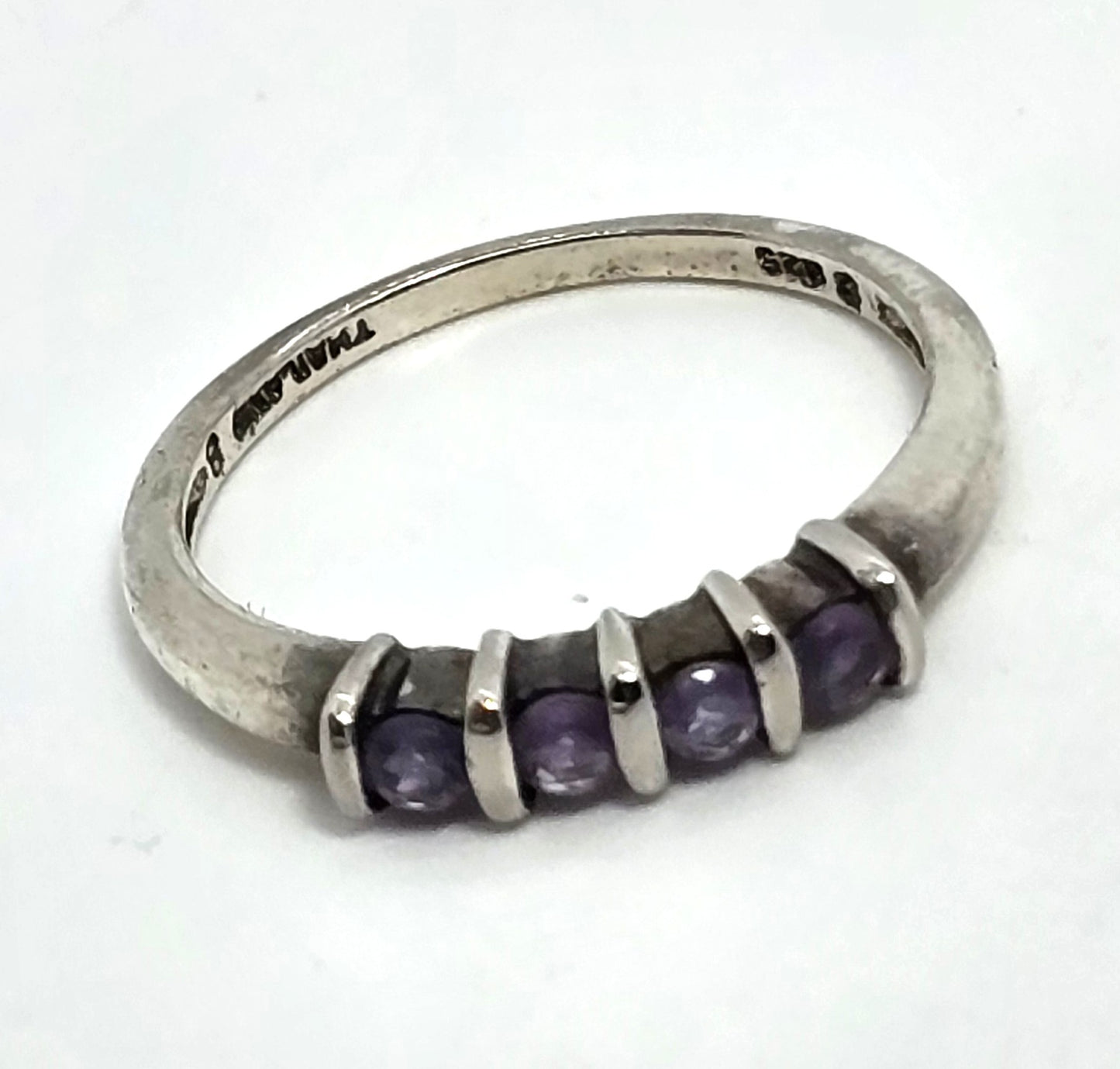 Tanzanite four stone Sterling Silver vintage stacker Ring size 8