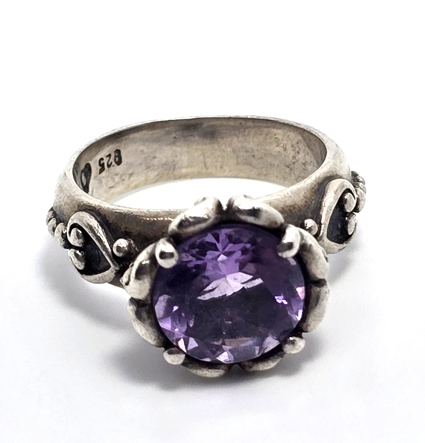 Brighton Heart Amethyst filigree signed sterling silver decorated band ring size 7