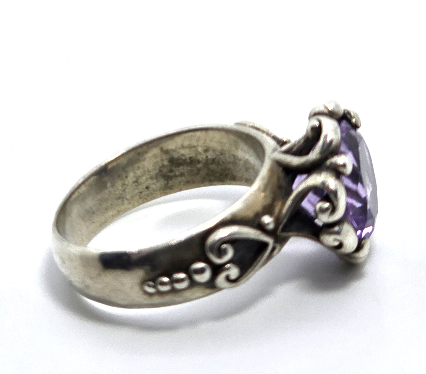 Brighton Heart Amethyst filigree signed sterling silver decorated band ring size 7