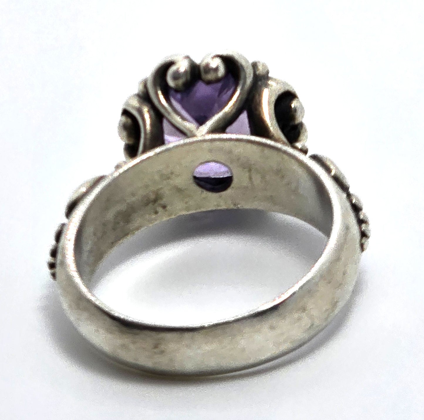 Brighton Heart Amethyst filigree signed sterling silver decorated band ring size 7