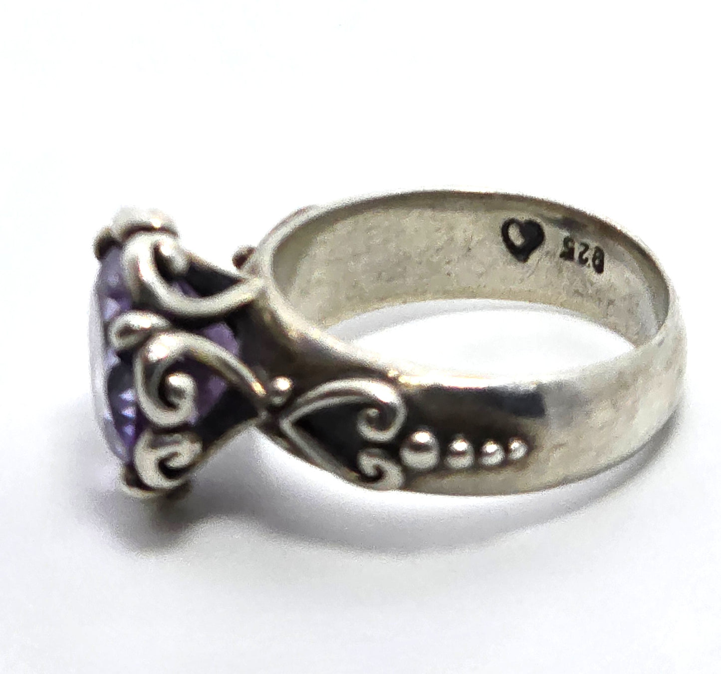 Brighton Heart Amethyst filigree signed sterling silver decorated band ring size 7