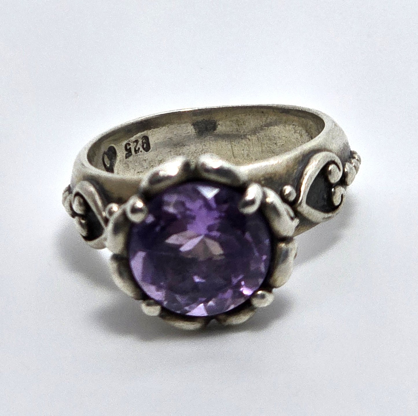 Brighton Heart Amethyst filigree signed sterling silver decorated band ring size 7