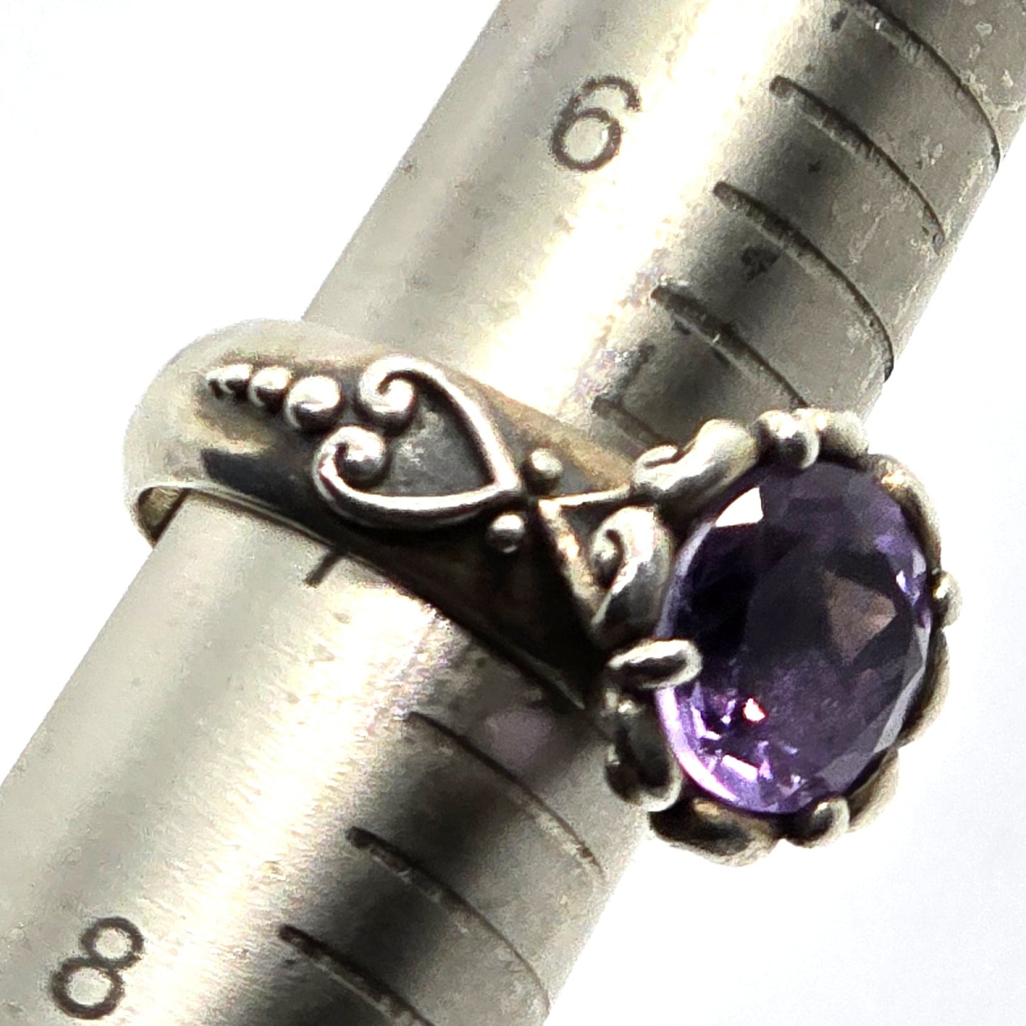 Brighton Heart Amethyst filigree signed sterling silver decorated band ring size 7