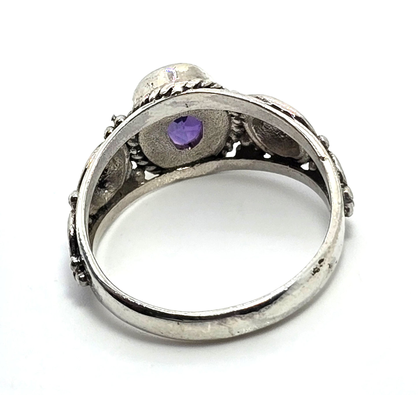 Amethyst tribal Bali Balinese sterling silver vintage ring size 7