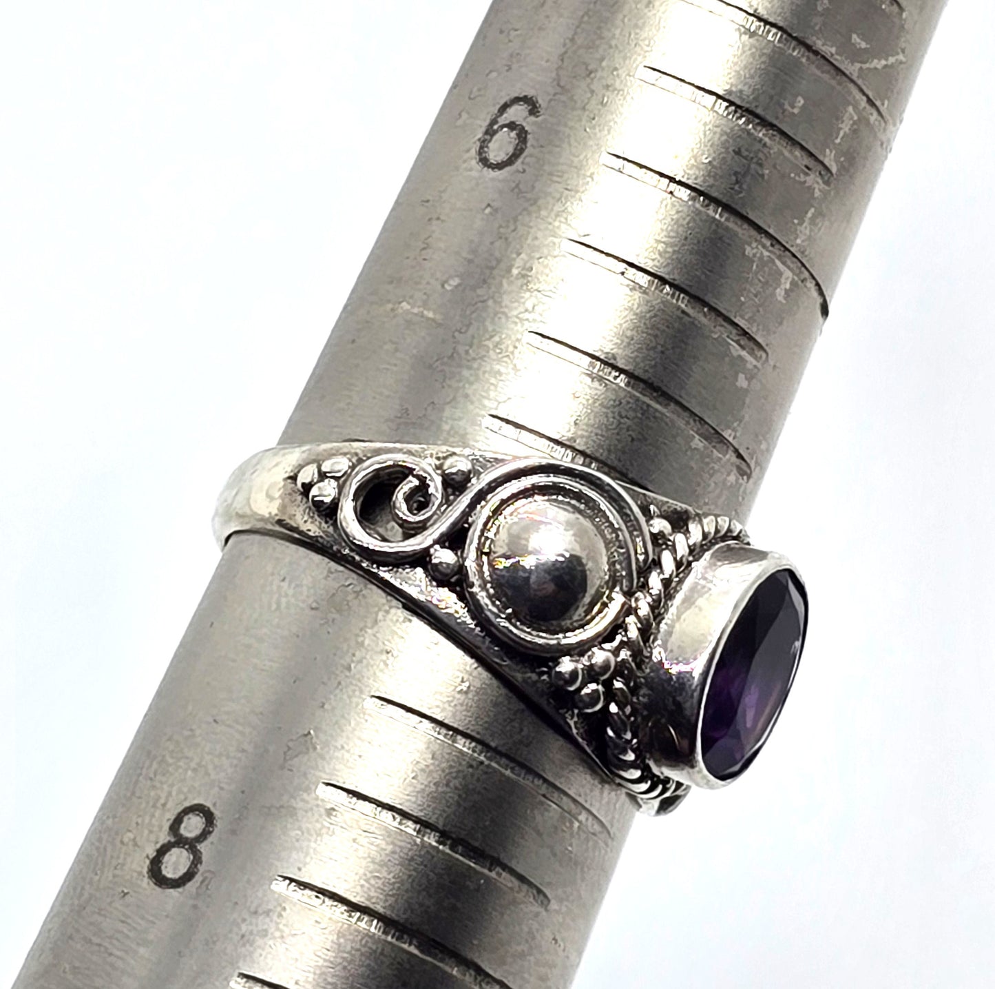 Amethyst tribal Bali Balinese sterling silver vintage ring size 7