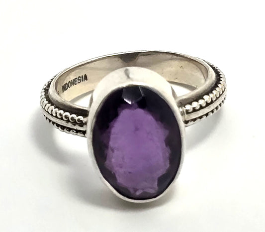 Talia Merav Bali Indonesia Sterling Silver Oval Purple Amethyst Ring Size 8