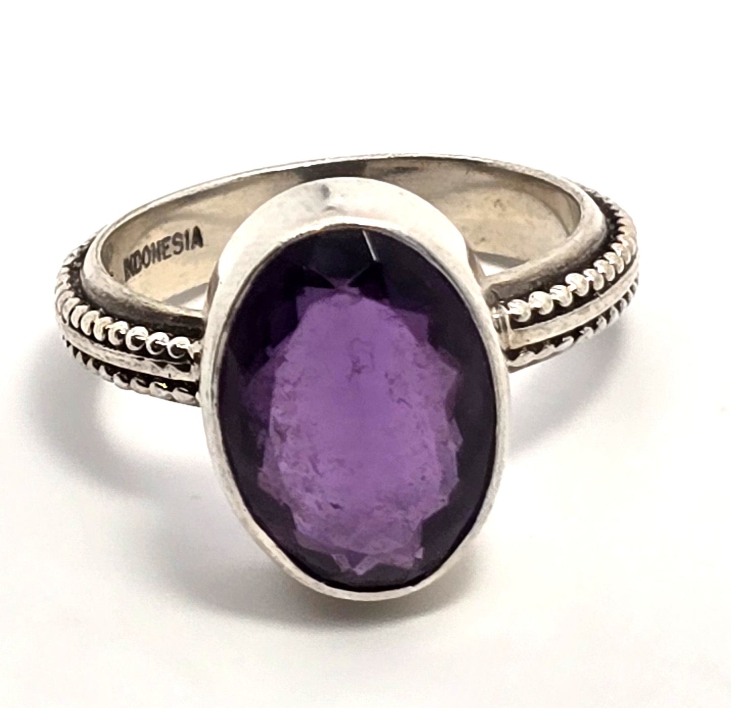 Talia Merav Bali Indonesia Sterling Silver Oval Purple Amethyst Ring Size 8