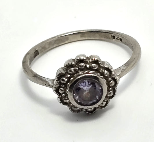 Amethyst gemstone flower sterling silver vintage ring size 8