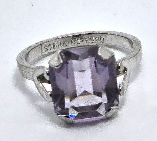 Espo Amethyst emerald cut birthstone sterling silver vintage ring size 7