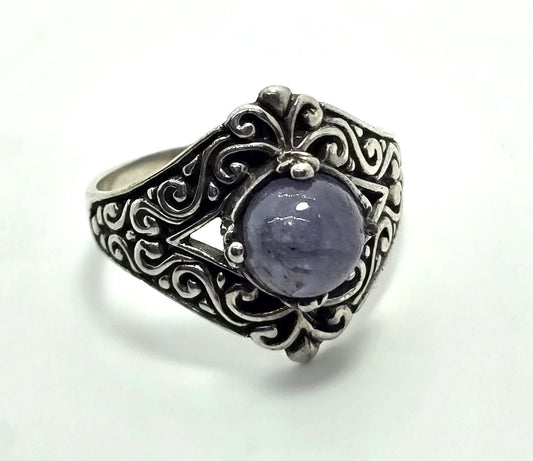 Amethyst tribal Bali Balinese sterling silver filigree vintage ring size 10