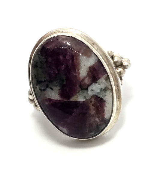 Pink Rubellite Tourmaline Large decorated sterling silver vintage ring size 7