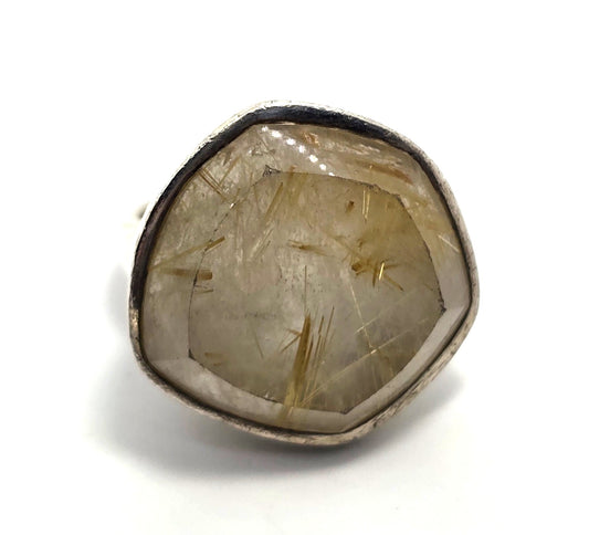 Barse Golden rutilated quartz large thick solid sterling silver ring size 6