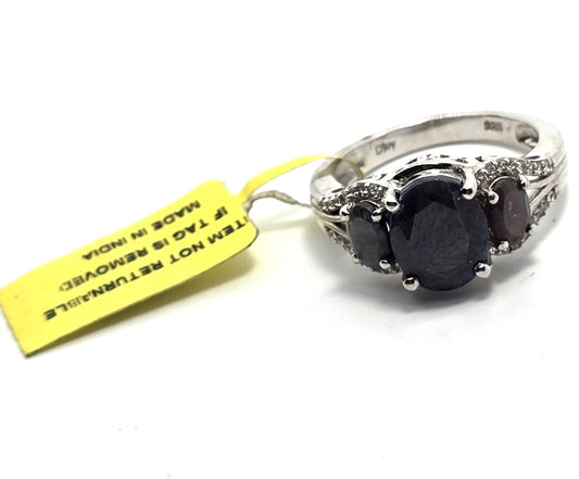 Black Sapphire D'Joy three stone sterling silver gemstone ring size 8 NWT