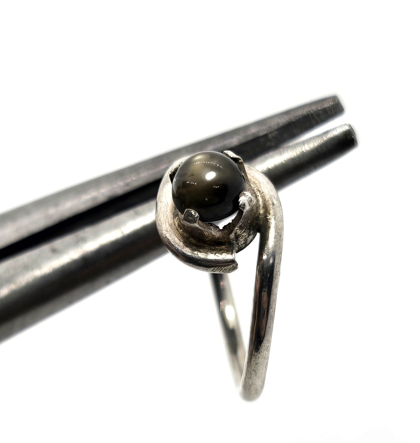 Black Star sapphire abstract small dainty sterling silver vintage ring size 3