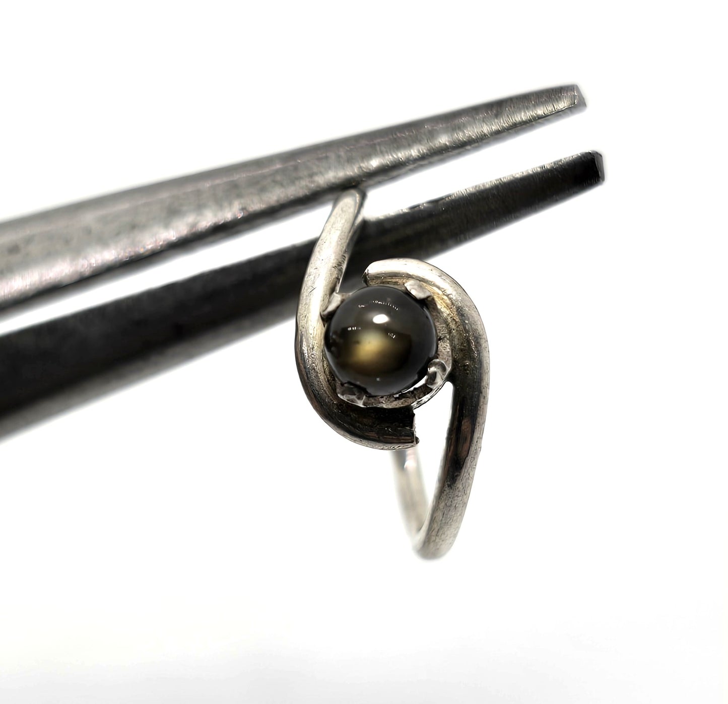 Black Star sapphire abstract small dainty sterling silver vintage ring size 3