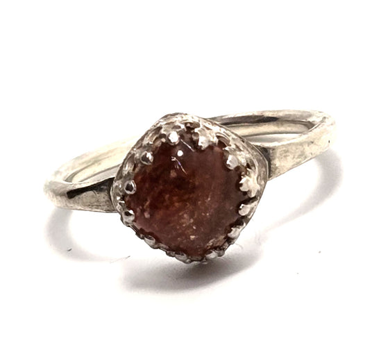 Sunstone decorated prong set orange gemstone sterling silver vintage ring size 9