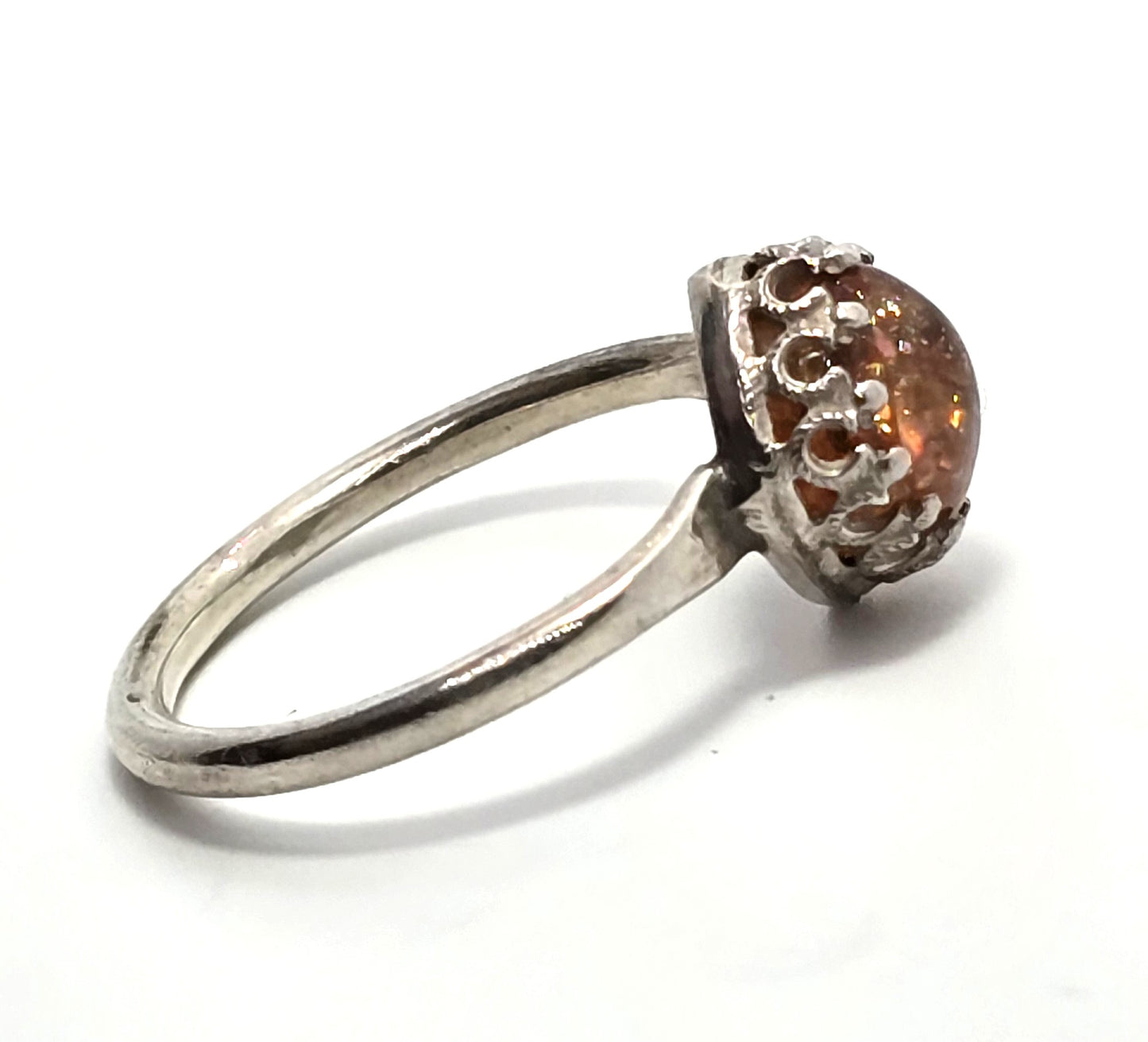 Sunstone decorated prong set orange gemstone sterling silver vintage ring size 9