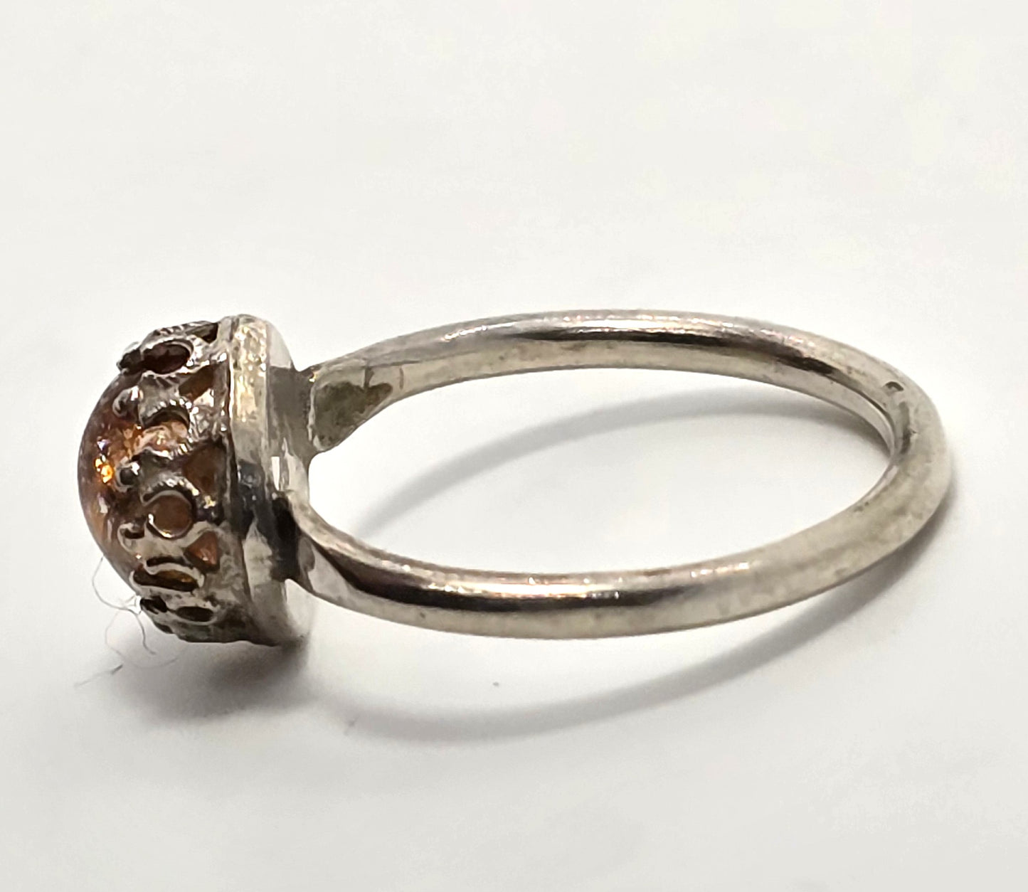 Sunstone decorated prong set orange gemstone sterling silver vintage ring size 9