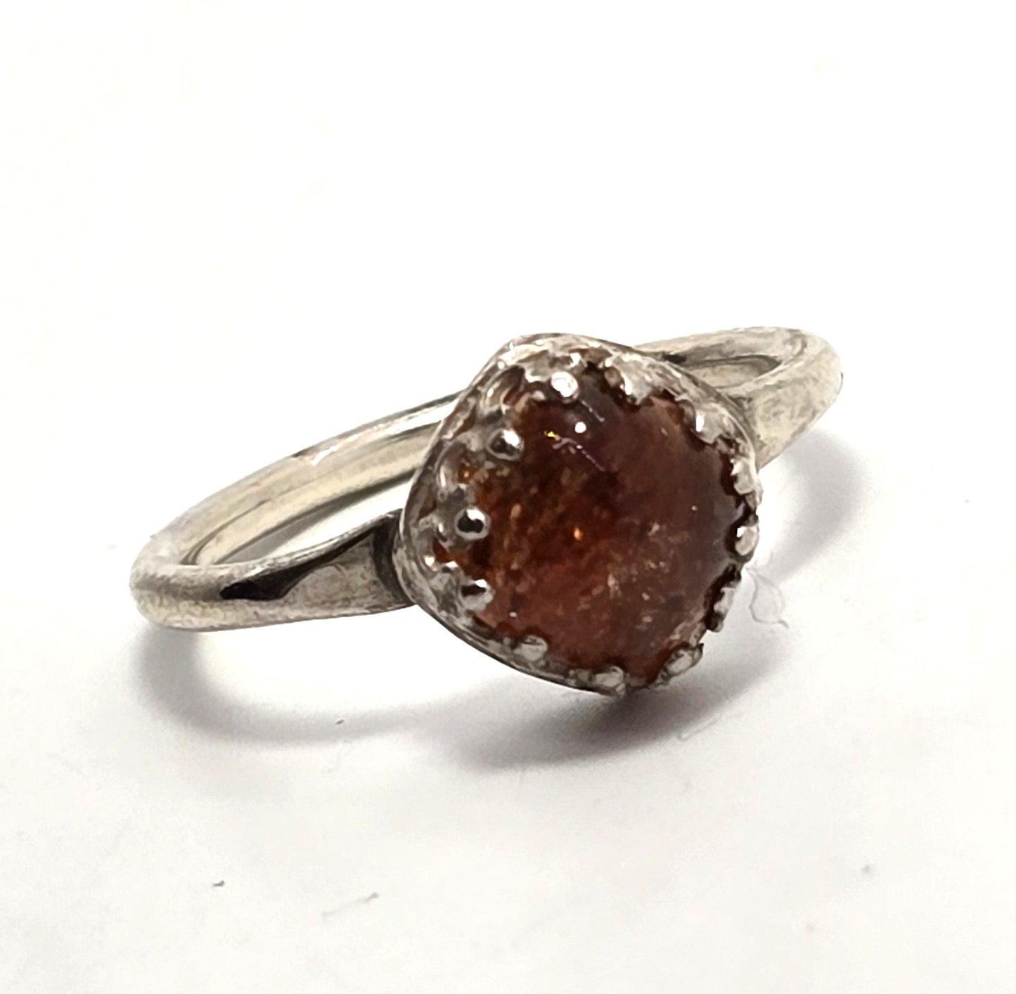 Sunstone decorated prong set orange gemstone sterling silver vintage ring size 9