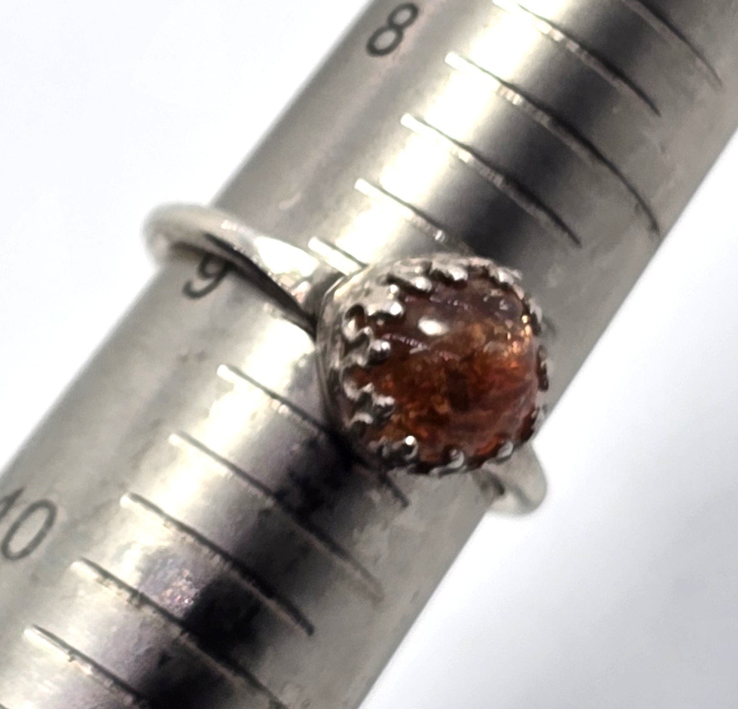 Sunstone decorated prong set orange gemstone sterling silver vintage ring size 9