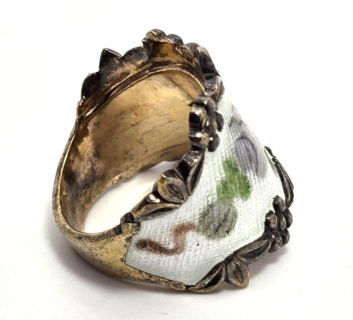 Vargas signed enamel flower vermeil vintage cigar band sterling silvers ring size 5