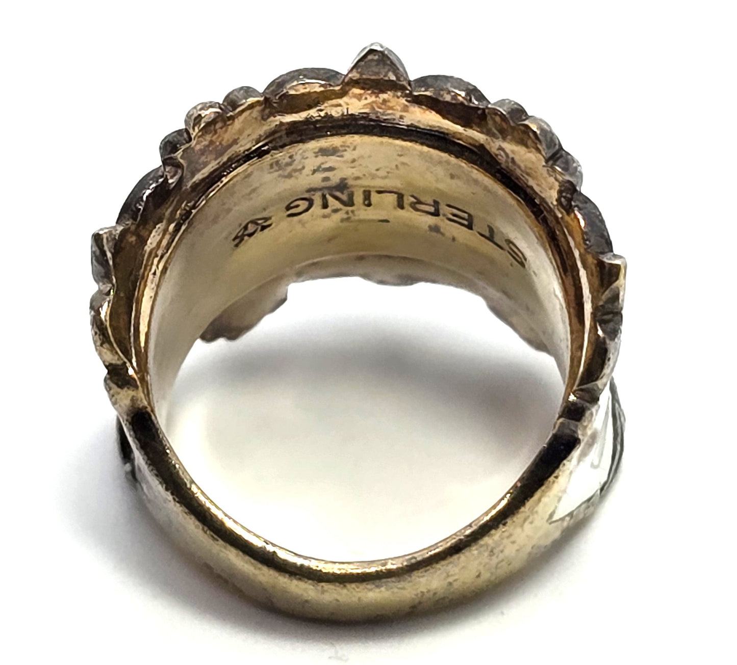 Vargas signed enamel flower vermeil vintage cigar band sterling silvers ring size 5