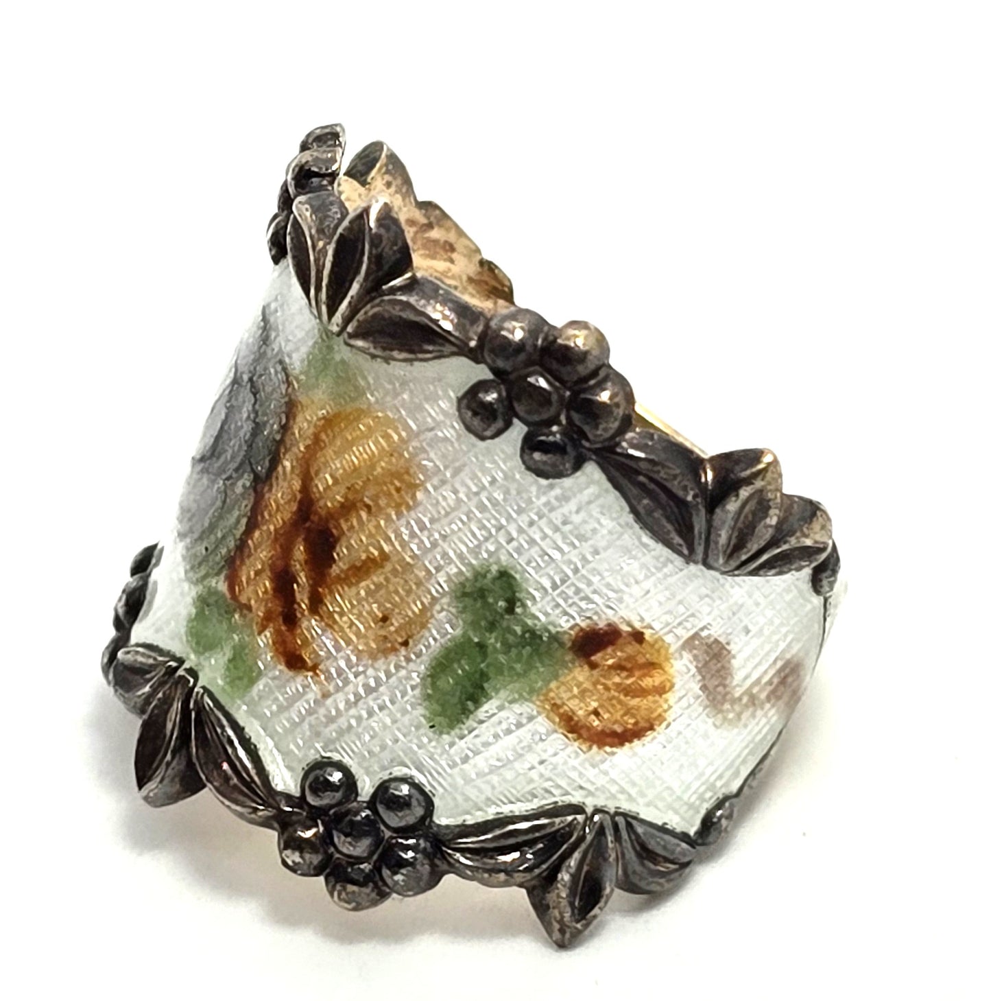 Vargas signed enamel flower vermeil vintage cigar band sterling silvers ring size 5
