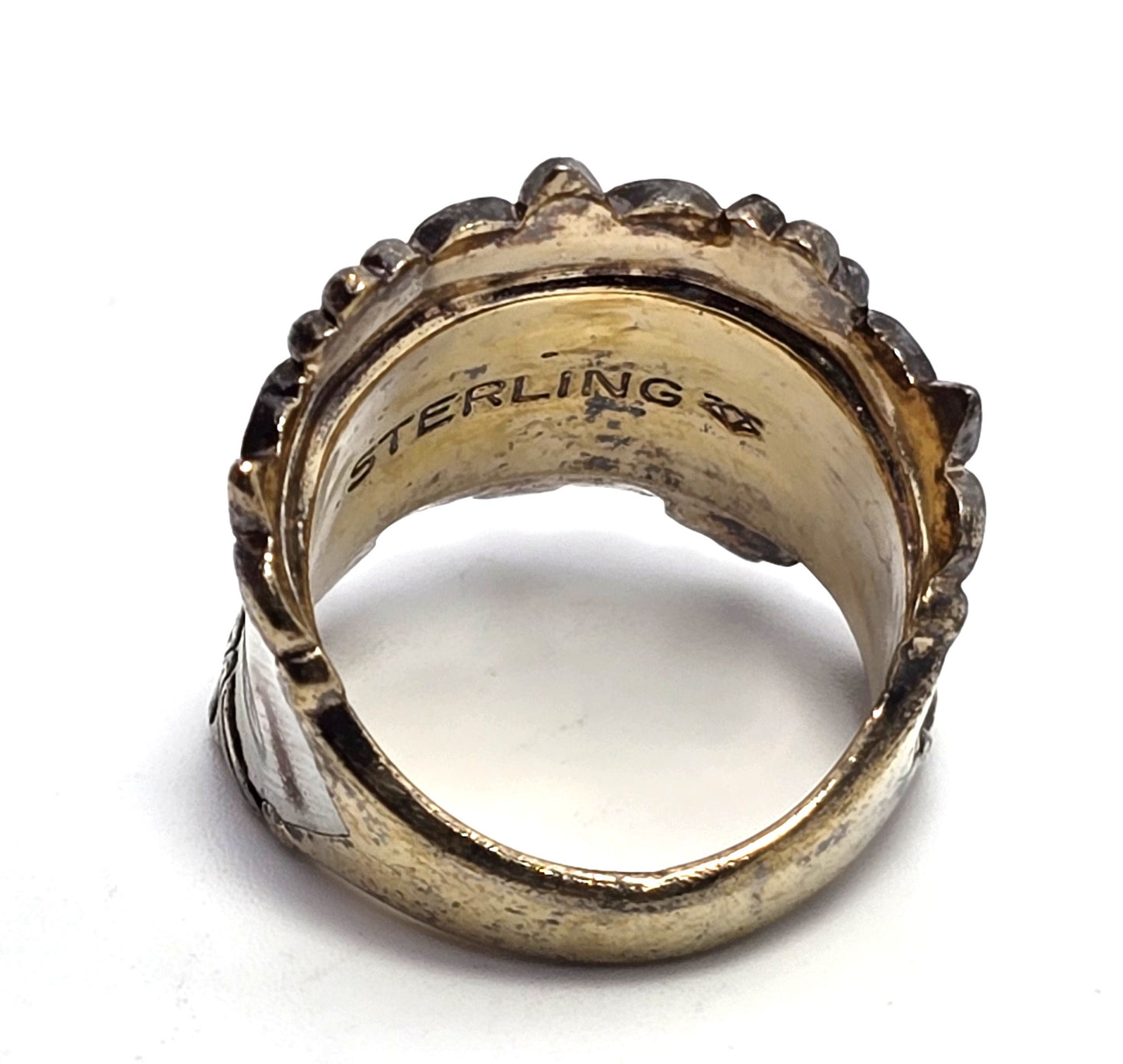 Vargas signed enamel flower vermeil vintage cigar band sterling silvers ring size 5