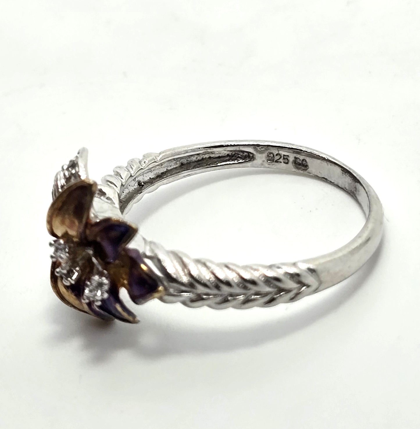 White Topaz Lilly Rose Gold Plated CC sterling silver vintage ring size 9