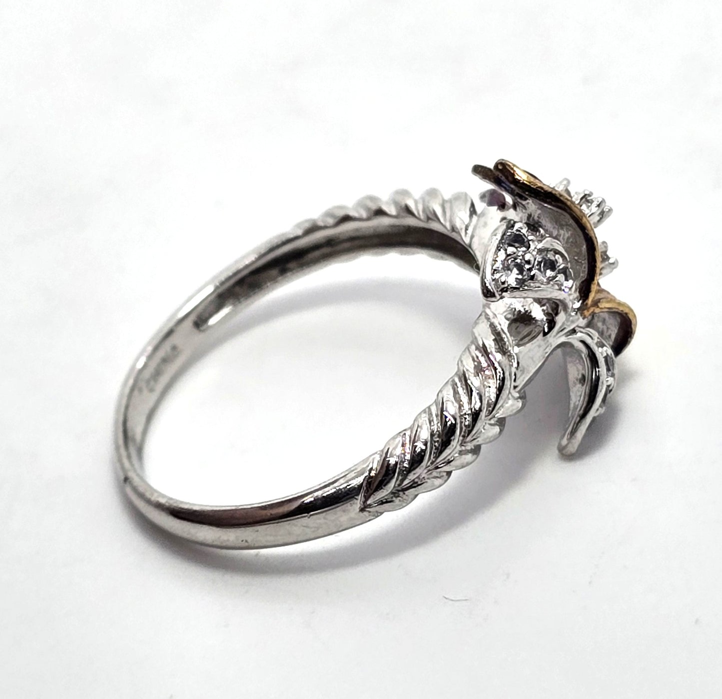 White Topaz Lilly Rose Gold Plated CC sterling silver vintage ring size 9