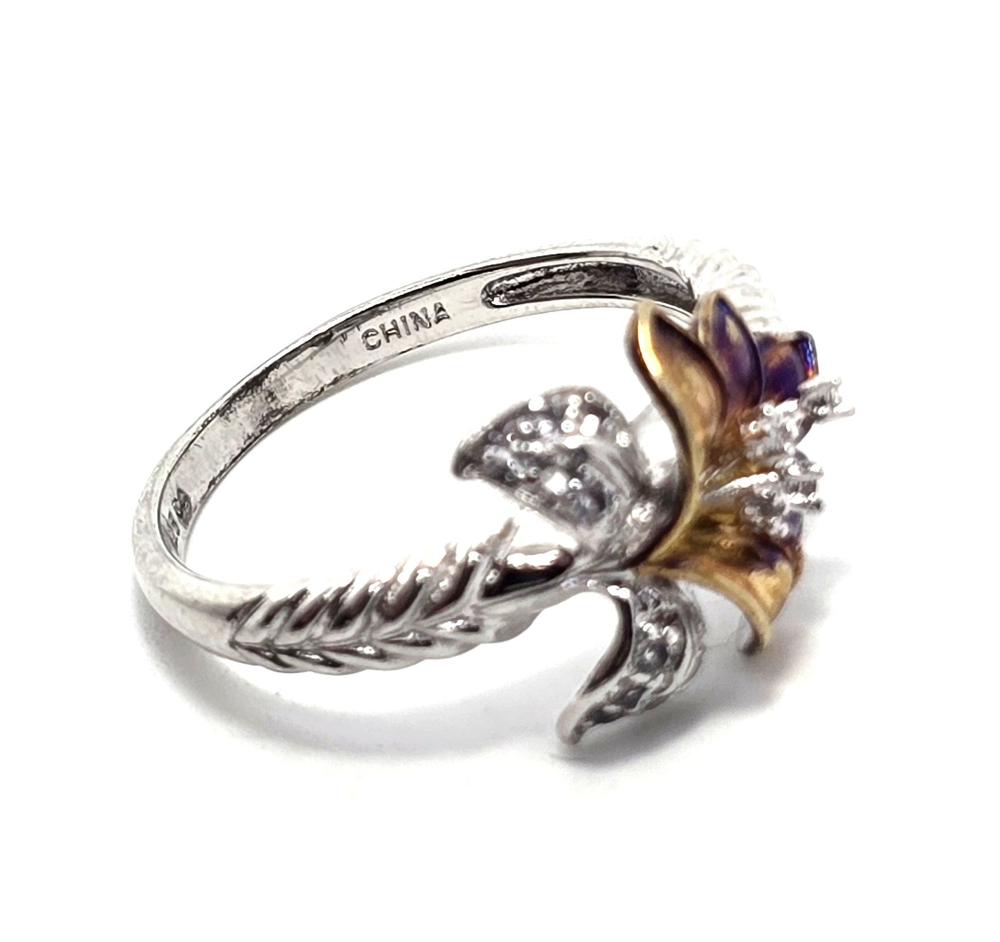 White Topaz Lilly Rose Gold Plated CC sterling silver vintage ring size 9