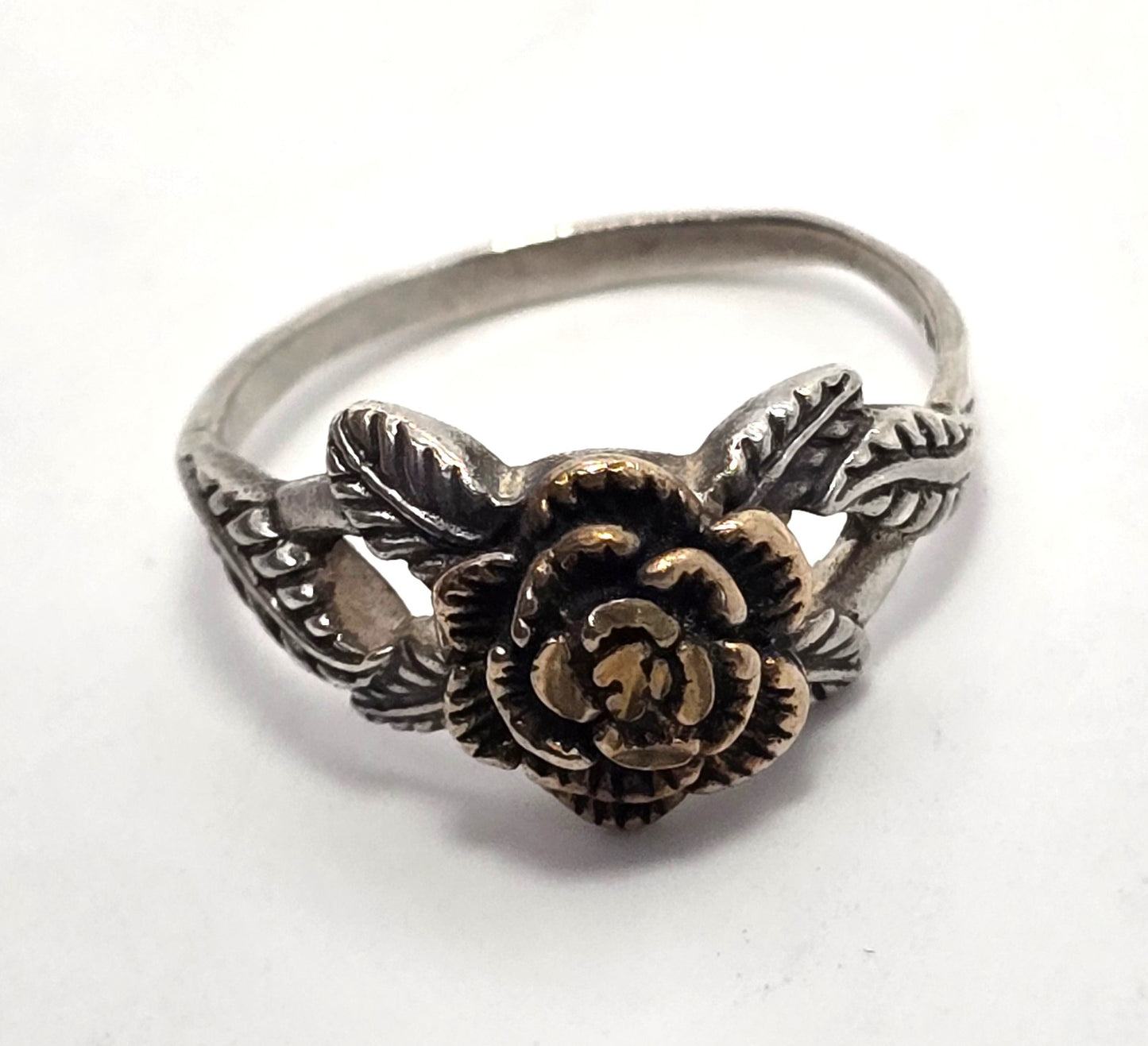 OTT Rose figural Rose Gold Plated signed vintage sterling silver vintage ring size 9