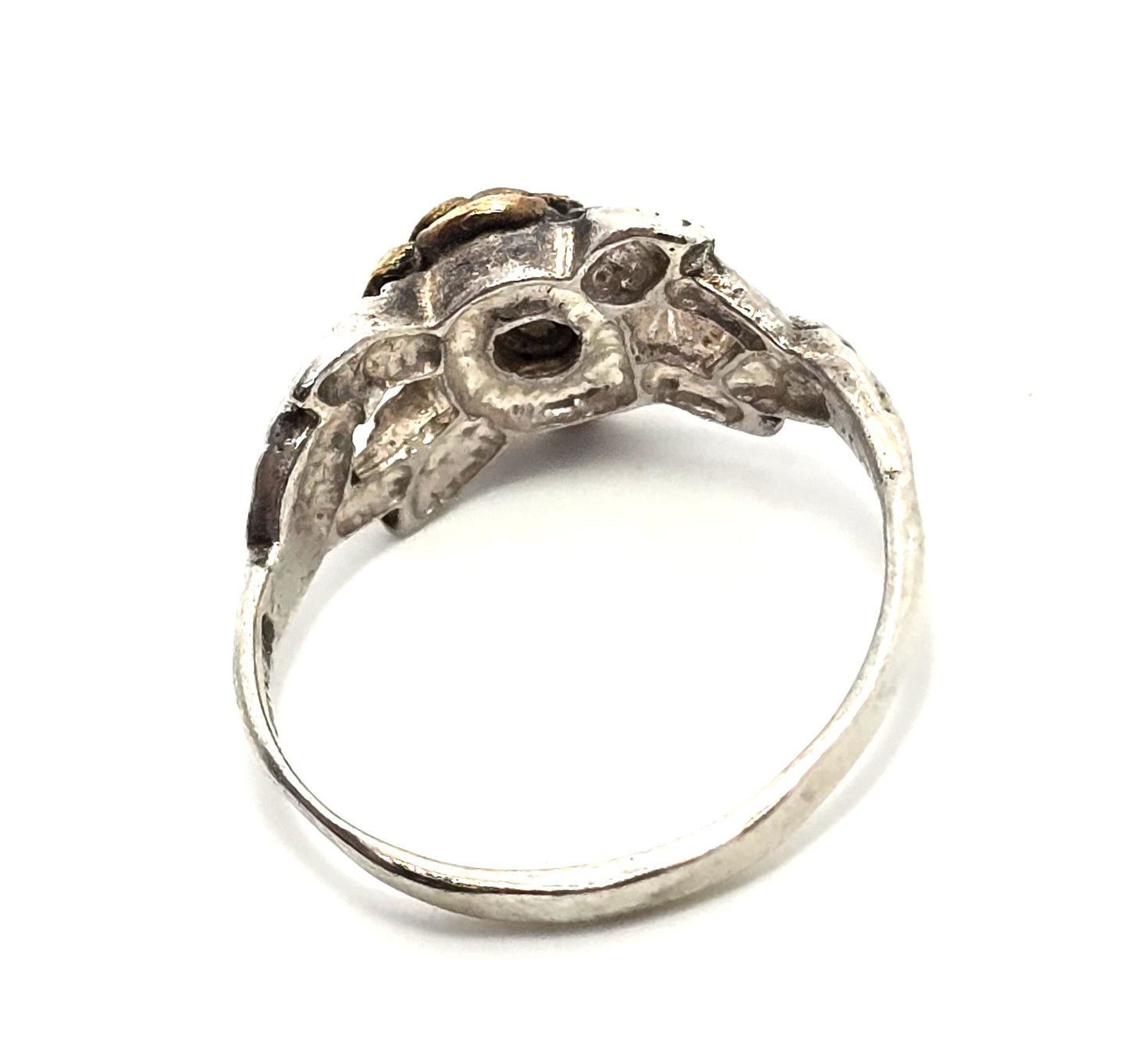 OTT Rose figural Rose Gold Plated signed vintage sterling silver vintage ring size 9