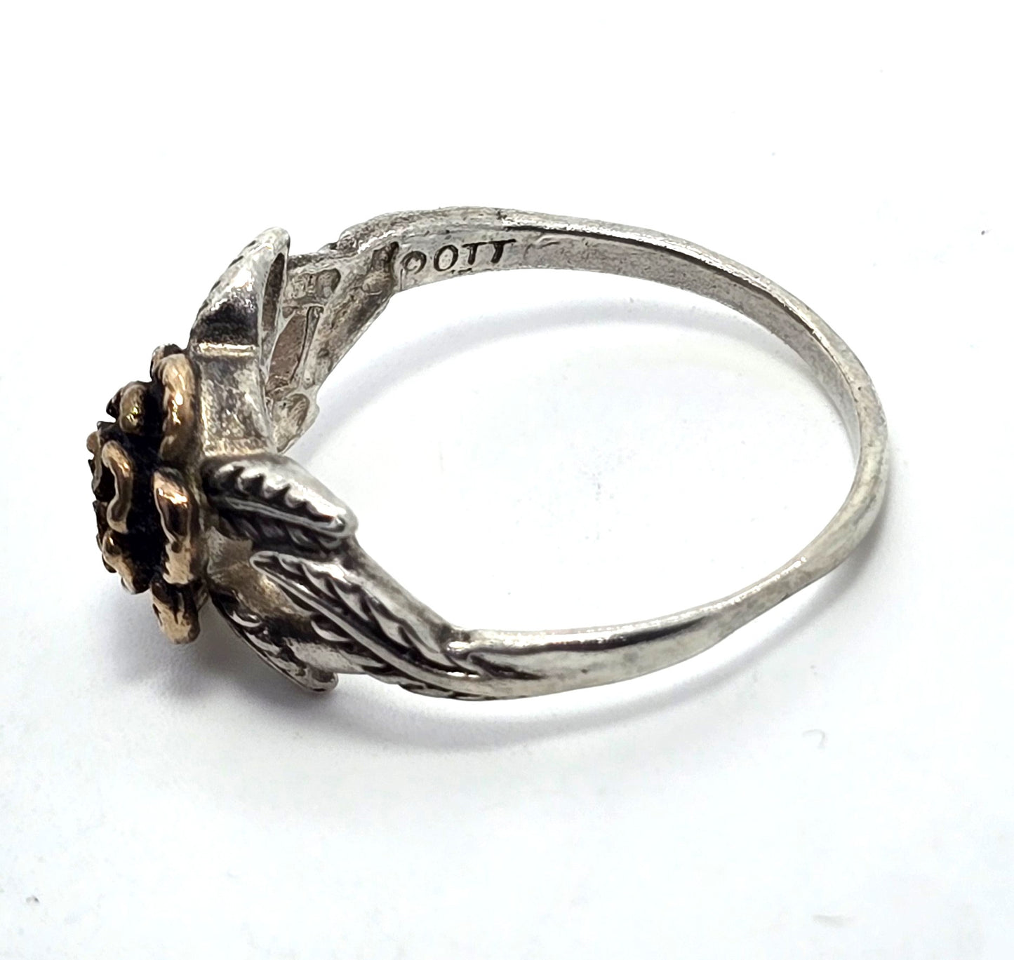OTT Rose figural Rose Gold Plated signed vintage sterling silver vintage ring size 9