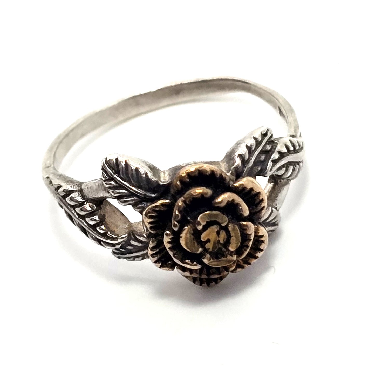 OTT Rose figural Rose Gold Plated signed vintage sterling silver vintage ring size 9