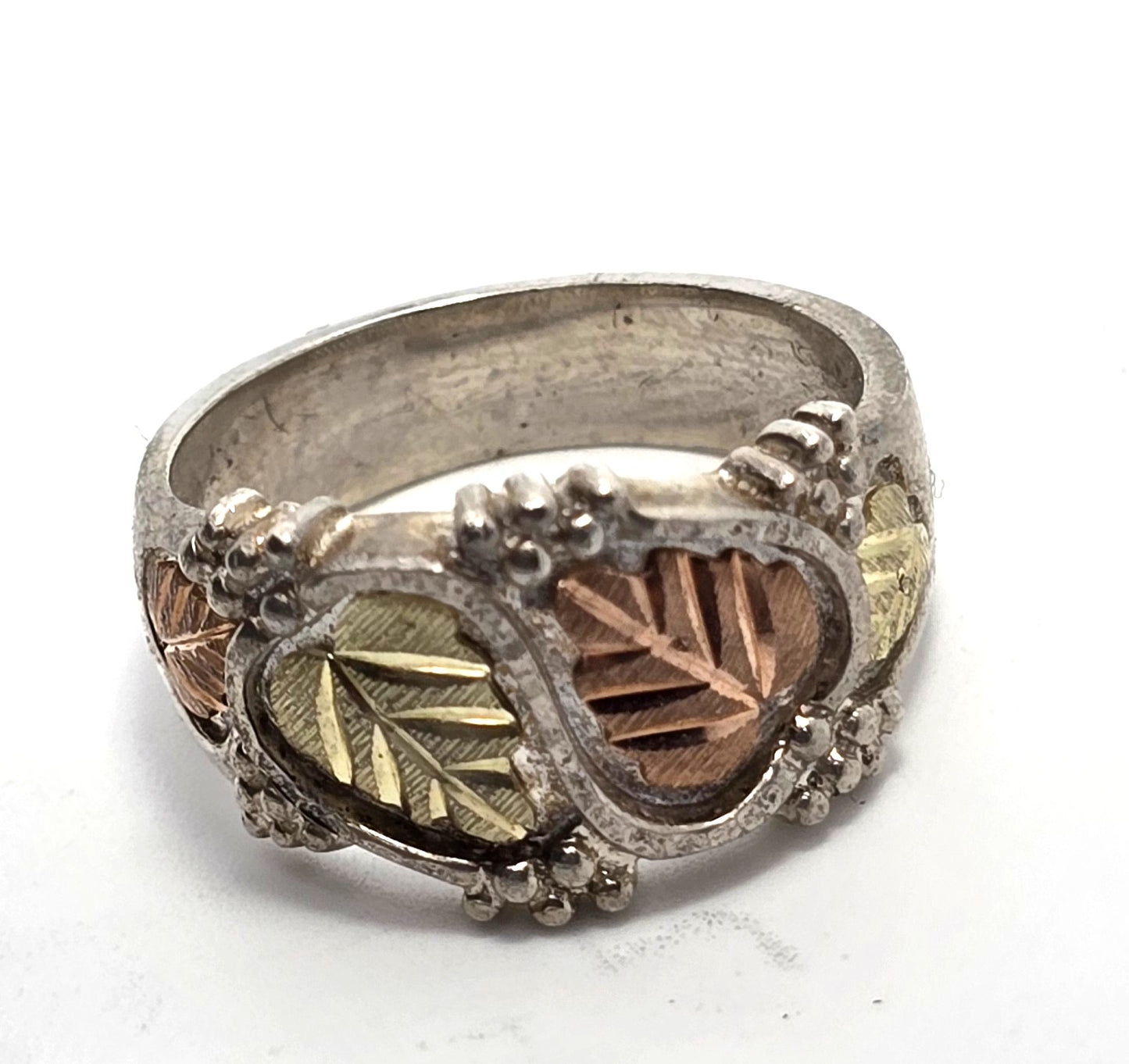 Black Hills gold Coleman CCO sterling silver 12k gold triple leaf ring band size 8
