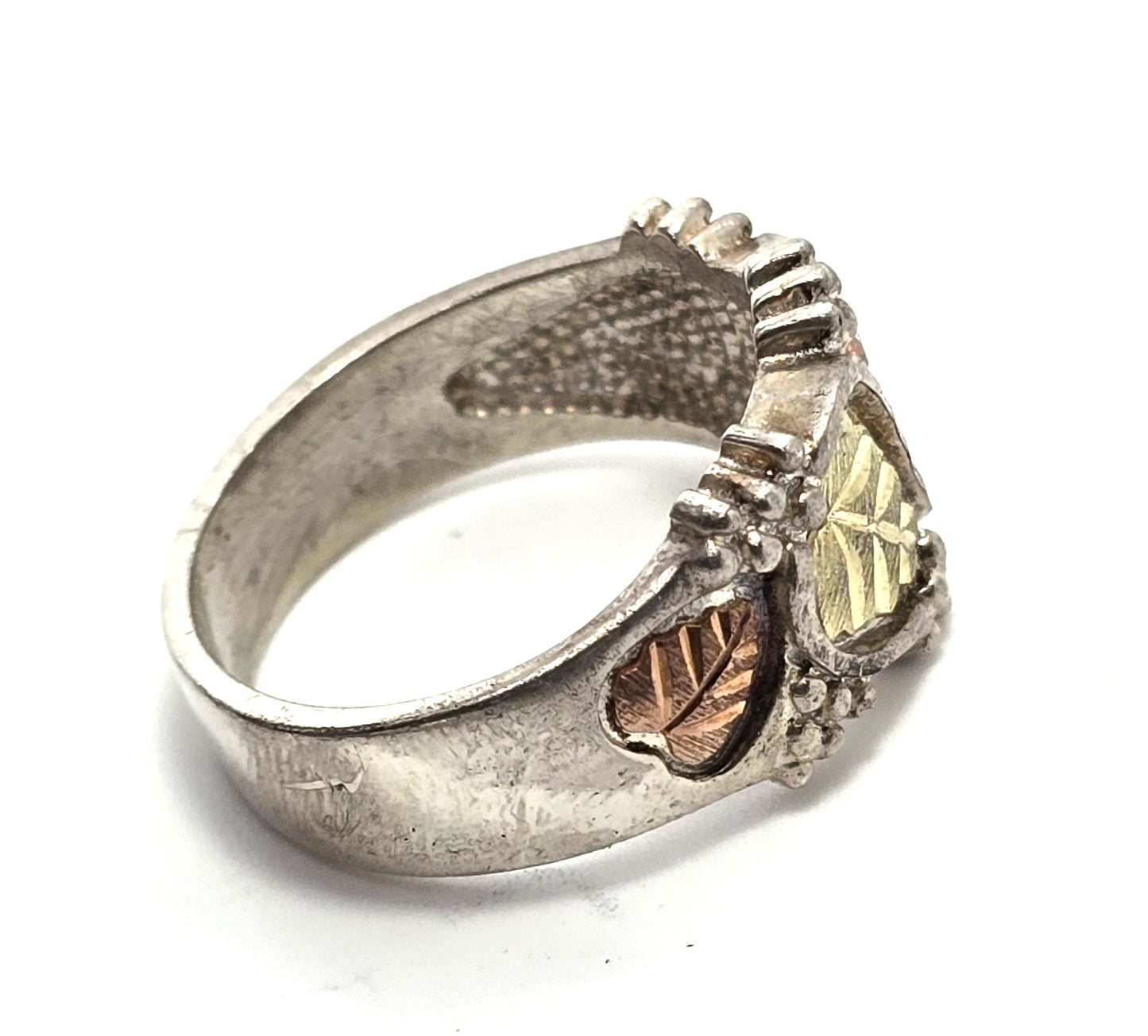 Black Hills gold Coleman CCO sterling silver 12k gold triple leaf ring band size 8