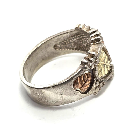 Black Hills gold Coleman CCO sterling silver 12k gold triple leaf ring band size 8